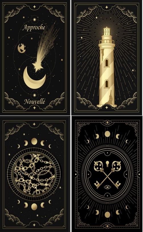 Jeux de cartes noires dorées de tarot personnalisé en pdf