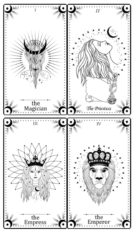 jeu de tarot personnalisé cartes blanches avec illustration en noir